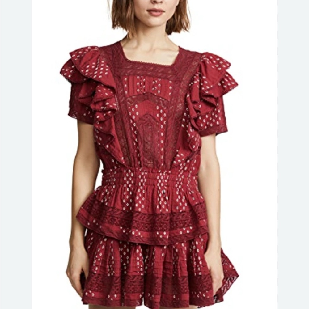 LoveShackFancy Burgundy Ruffle Mini Dress